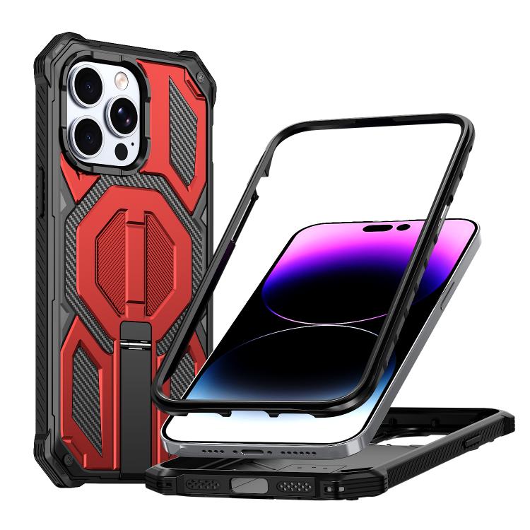 غطاء هاتف مغناطيسي مقاوم للصدمات مع حامل معدني مخفي، لجهاز iPhone 13 Pro