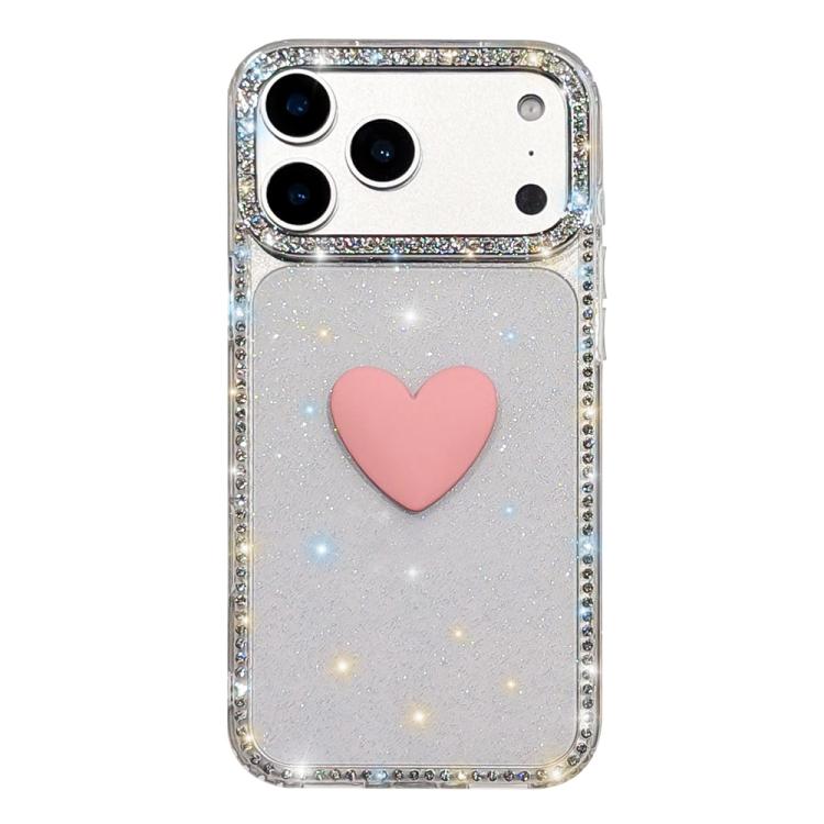 غطاء هاتف مزين بحجر الراين اللامع مزدوج الوجهين مع تصميم قلب حب IMD، لهواتف iPhone 17e / 16e، iPhone 17 Pro Max، iPhone 17 Pro، iPhone 17، iPhone Air