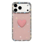 غطاء هاتف مزين بحجر الراين اللامع مزدوج الوجهين مع تصميم قلب حب IMD، لهواتف iPhone 17e / 16e، iPhone 17 Pro Max، iPhone 17 Pro، iPhone 17، iPhone Air