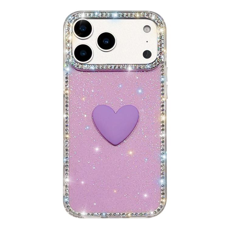 غطاء هاتف مزين بحجر الراين اللامع مزدوج الوجهين مع تصميم قلب حب IMD، لهواتف iPhone 17e / 16e، iPhone 17 Pro Max، iPhone 17 Pro، iPhone 17، iPhone Air