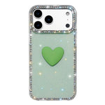 غطاء هاتف مزين بحجر الراين اللامع مزدوج الوجهين مع تصميم قلب حب IMD، لهواتف iPhone 17e / 16e، iPhone 17 Pro Max، iPhone 17 Pro، iPhone 17، iPhone Air