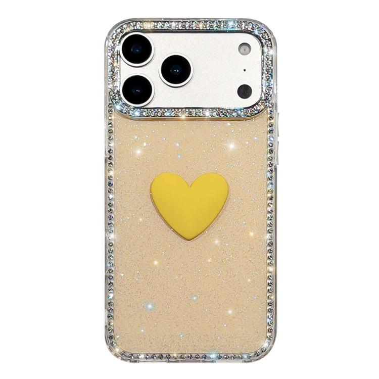 غطاء هاتف مزين بحجر الراين اللامع مزدوج الوجهين مع تصميم قلب حب IMD، لهواتف iPhone 17e / 16e، iPhone 17 Pro Max، iPhone 17 Pro، iPhone 17، iPhone Air
