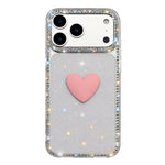 غطاء هاتف مزين بحجر الراين اللامع مزدوج الوجهين مع تصميم قلب حب IMD، لهواتف iPhone 17e / 16e، iPhone 17 Pro Max، iPhone 17 Pro، iPhone 17، iPhone Air