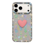 غطاء هاتف مزين بحجر الراين اللامع مزدوج الوجهين مع تصميم قلب حب IMD، لهواتف iPhone 17e / 16e، iPhone 17 Pro Max، iPhone 17 Pro، iPhone 17، iPhone Air