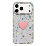 غطاء هاتف مزين بحجر الراين اللامع مزدوج الوجهين مع تصميم قلب حب IMD، لهواتف iPhone 17e / 16e، iPhone 17 Pro Max، iPhone 17 Pro، iPhone 17، iPhone Air