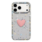 غطاء هاتف مزين بحجر الراين اللامع مزدوج الوجهين مع تصميم قلب حب IMD، لهواتف iPhone 17e / 16e، iPhone 17 Pro Max، iPhone 17 Pro، iPhone 17، iPhone Air