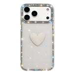غطاء هاتف مزين بحجر الراين اللامع مزدوج الوجهين مع تصميم قلب حب IMD، لهواتف iPhone 17e / 16e، iPhone 17 Pro Max، iPhone 17 Pro، iPhone 17، iPhone Air