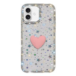 غطاء هاتف مزين بحجر الراين اللامع مزدوج الوجهين مع تصميم قلب حب IMD، لهواتف iPhone 17e / 16e، iPhone 17 Pro Max، iPhone 17 Pro، iPhone 17، iPhone Air