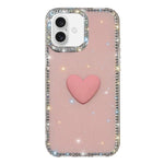 غطاء هاتف مزين بحجر الراين اللامع مزدوج الوجهين مع تصميم قلب حب IMD، لهواتف iPhone 17e / 16e، iPhone 17 Pro Max، iPhone 17 Pro، iPhone 17، iPhone Air