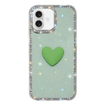 غطاء هاتف مزين بحجر الراين اللامع مزدوج الوجهين مع تصميم قلب حب IMD، لهواتف iPhone 17e / 16e، iPhone 17 Pro Max، iPhone 17 Pro، iPhone 17، iPhone Air
