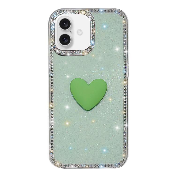 غطاء هاتف مزين بحجر الراين اللامع مزدوج الوجهين مع تصميم قلب حب IMD، لهواتف iPhone 17e / 16e، iPhone 17 Pro Max، iPhone 17 Pro، iPhone 17، iPhone Air