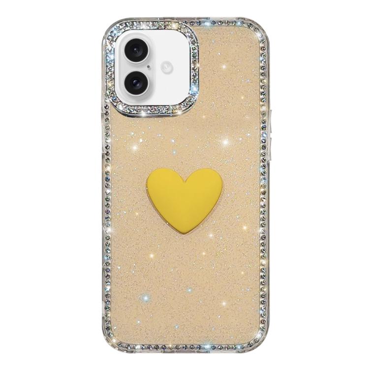 غطاء هاتف مزين بحجر الراين اللامع مزدوج الوجهين مع تصميم قلب حب IMD، لهواتف iPhone 17e / 16e، iPhone 17 Pro Max، iPhone 17 Pro، iPhone 17، iPhone Air