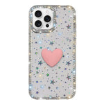غطاء هاتف مزين بحجر الراين اللامع مزدوج الوجهين مع تصميم قلب حب IMD، لهواتف iPhone 16 Pro Max، iPhone 16 Pro، iPhone 16 Plus، iPhone 16، iPhone 15 Pro Max