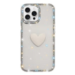 غطاء هاتف مزين بحجر الراين اللامع مزدوج الوجهين مع تصميم قلب حب IMD، لهواتف iPhone 16 Pro Max، iPhone 16 Pro، iPhone 16 Plus، iPhone 16، iPhone 15 Pro Max
