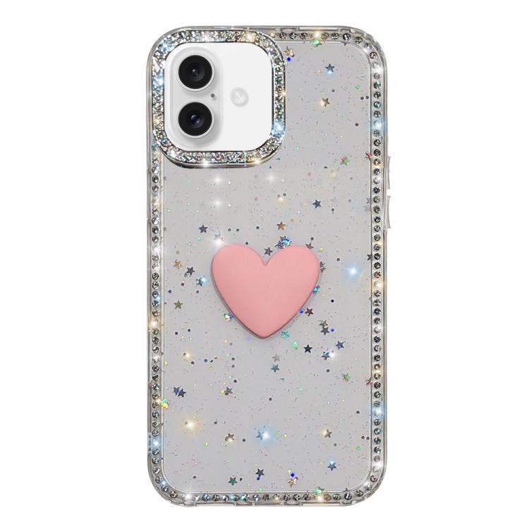 غطاء هاتف مزين بحجر الراين اللامع مزدوج الوجهين مع تصميم قلب حب IMD، لهواتف iPhone 16 Pro Max، iPhone 16 Pro، iPhone 16 Plus، iPhone 16، iPhone 15 Pro Max
