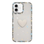 غطاء هاتف مزين بحجر الراين اللامع مزدوج الوجهين مع تصميم قلب حب IMD، لهواتف iPhone 16 Pro Max، iPhone 16 Pro، iPhone 16 Plus، iPhone 16، iPhone 15 Pro Max