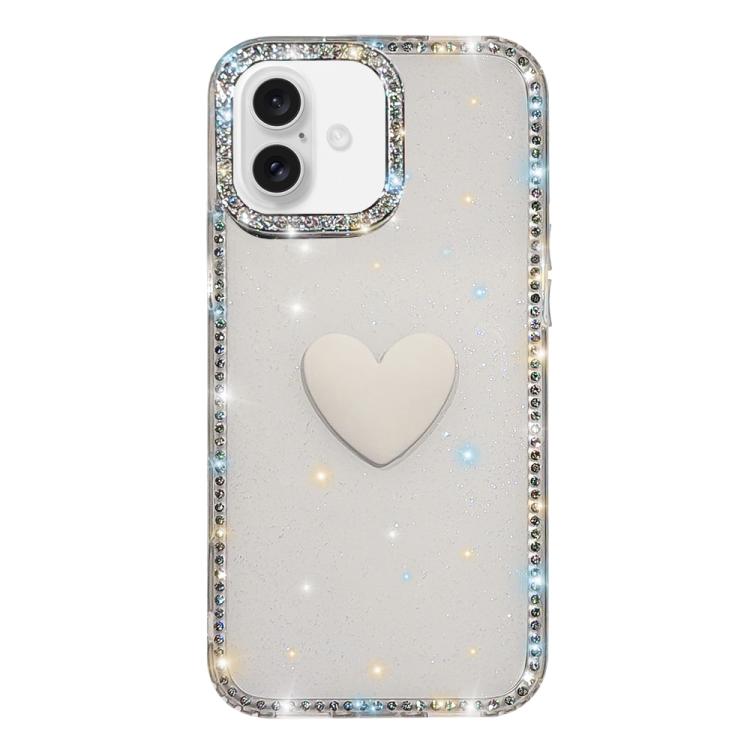 غطاء هاتف مزين بحجر الراين اللامع مزدوج الوجهين مع تصميم قلب حب IMD، لهواتف iPhone 16 Pro Max، iPhone 16 Pro، iPhone 16 Plus، iPhone 16، iPhone 15 Pro Max