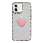غطاء هاتف مزين بحجر الراين اللامع مزدوج الوجهين مع تصميم قلب حب IMD، لهواتف iPhone 16 Pro Max، iPhone 16 Pro، iPhone 16 Plus، iPhone 16، iPhone 15 Pro Max