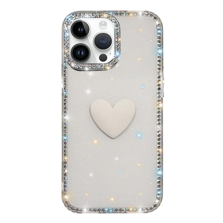 غطاء هاتف مزين بحجر الراين اللامع مزدوج الوجهين مع تصميم قلب حب IMD، لهواتف iPhone 16 Pro Max، iPhone 16 Pro، iPhone 16 Plus، iPhone 16، iPhone 15 Pro Max