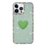 غطاء هاتف مزين بحجر الراين اللامع مزدوج الوجهين مع تصميم قلب حب IMD، لهواتف iPhone 16 Pro Max، iPhone 16 Pro، iPhone 16 Plus، iPhone 16، iPhone 15 Pro Max