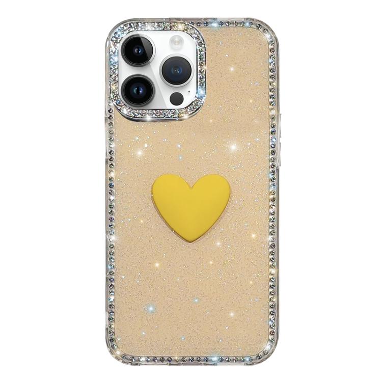 غطاء هاتف مزين بحجر الراين اللامع مزدوج الوجهين مع تصميم قلب حب IMD، لهواتف iPhone 16 Pro Max، iPhone 16 Pro، iPhone 16 Plus، iPhone 16، iPhone 15 Pro Max