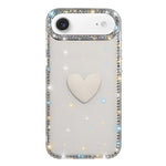 غطاء هاتف مزين بحجر الراين اللامع مزدوج الوجهين مع تصميم قلب حب IMD، لهواتف iPhone 17e / 16e، iPhone 17 Pro Max، iPhone 17 Pro، iPhone 17، iPhone Air