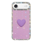 غطاء هاتف مزين بحجر الراين اللامع مزدوج الوجهين مع تصميم قلب حب IMD، لهواتف iPhone 17e / 16e، iPhone 17 Pro Max، iPhone 17 Pro، iPhone 17، iPhone Air
