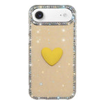 غطاء هاتف مزين بحجر الراين اللامع مزدوج الوجهين مع تصميم قلب حب IMD، لهواتف iPhone 17e / 16e، iPhone 17 Pro Max، iPhone 17 Pro، iPhone 17، iPhone Air