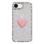 غطاء هاتف مزين بحجر الراين اللامع مزدوج الوجهين مع تصميم قلب حب IMD، لهواتف iPhone 17e / 16e، iPhone 17 Pro Max، iPhone 17 Pro، iPhone 17، iPhone Air