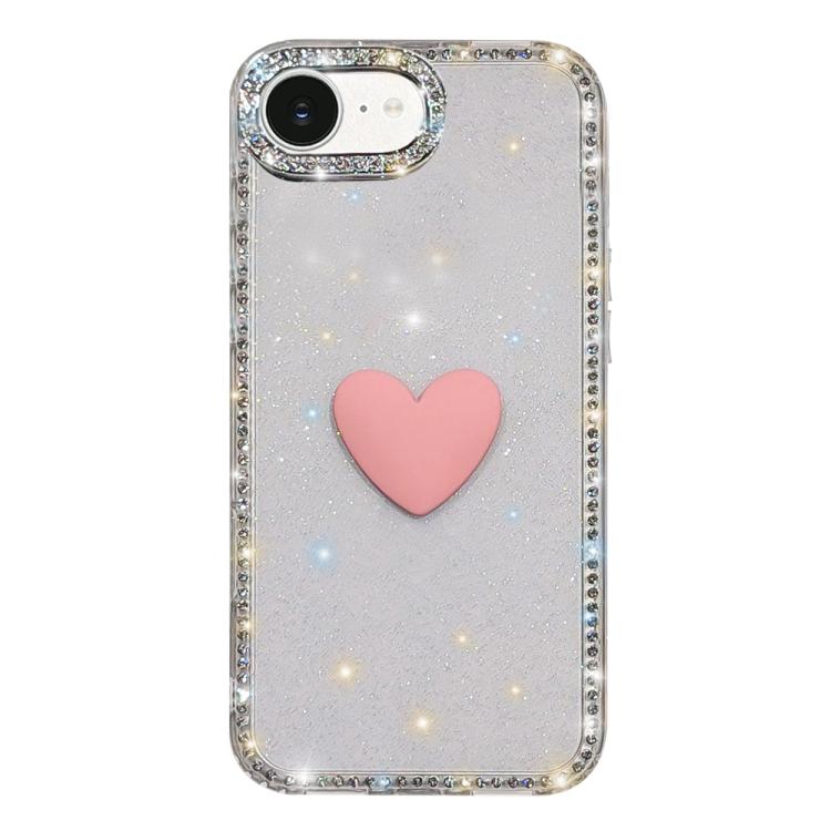 غطاء هاتف مزين بحجر الراين اللامع مزدوج الوجهين مع تصميم قلب حب IMD، لهواتف iPhone 17e / 16e، iPhone 17 Pro Max، iPhone 17 Pro، iPhone 17، iPhone Air