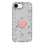 غطاء هاتف مزين بحجر الراين اللامع مزدوج الوجهين مع تصميم قلب حب IMD، لهواتف iPhone 17e / 16e، iPhone 17 Pro Max، iPhone 17 Pro، iPhone 17، iPhone Air