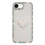 غطاء هاتف مزين بحجر الراين اللامع مزدوج الوجهين مع تصميم قلب حب IMD، لهواتف iPhone 17e / 16e، iPhone 17 Pro Max، iPhone 17 Pro، iPhone 17، iPhone Air