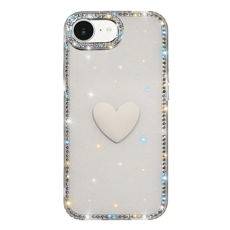 غطاء هاتف مزين بحجر الراين اللامع مزدوج الوجهين مع تصميم قلب حب IMD، لهواتف iPhone 17e / 16e، iPhone 17 Pro Max، iPhone 17 Pro، iPhone 17، iPhone Air