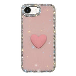 غطاء هاتف مزين بحجر الراين اللامع مزدوج الوجهين مع تصميم قلب حب IMD، لهواتف iPhone 17e / 16e، iPhone 17 Pro Max، iPhone 17 Pro، iPhone 17، iPhone Air