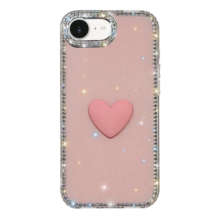 غطاء هاتف مزين بحجر الراين اللامع مزدوج الوجهين مع تصميم قلب حب IMD، لهواتف iPhone 17e / 16e، iPhone 17 Pro Max، iPhone 17 Pro، iPhone 17، iPhone Air