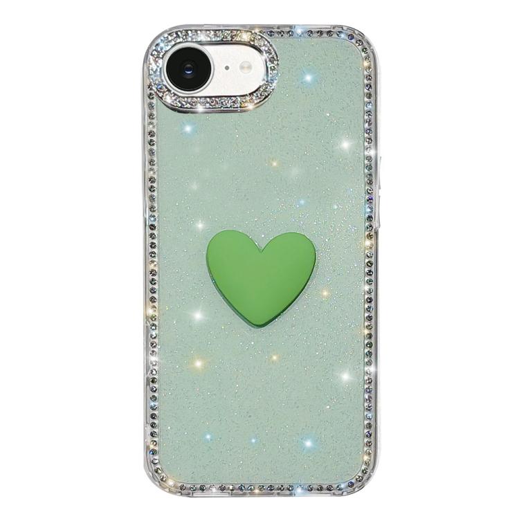غطاء هاتف مزين بحجر الراين اللامع مزدوج الوجهين مع تصميم قلب حب IMD، لهواتف iPhone 17e / 16e، iPhone 17 Pro Max، iPhone 17 Pro، iPhone 17، iPhone Air