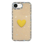 غطاء هاتف مزين بحجر الراين اللامع مزدوج الوجهين مع تصميم قلب حب IMD، لهواتف iPhone 17e / 16e، iPhone 17 Pro Max، iPhone 17 Pro، iPhone 17، iPhone Air