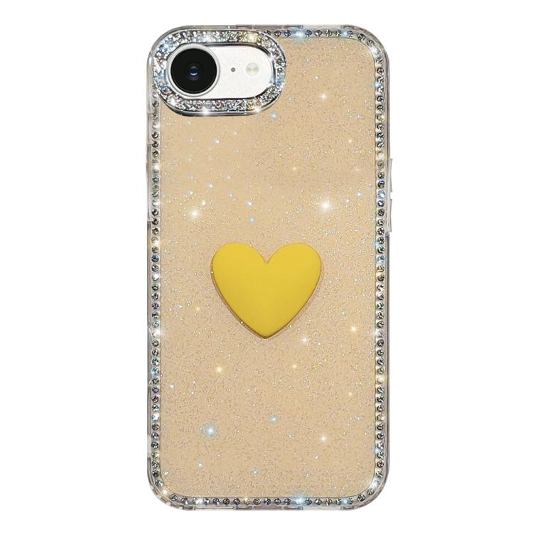 غطاء هاتف مزين بحجر الراين اللامع مزدوج الوجهين مع تصميم قلب حب IMD، لهواتف iPhone 17e / 16e، iPhone 17 Pro Max، iPhone 17 Pro، iPhone 17، iPhone Air