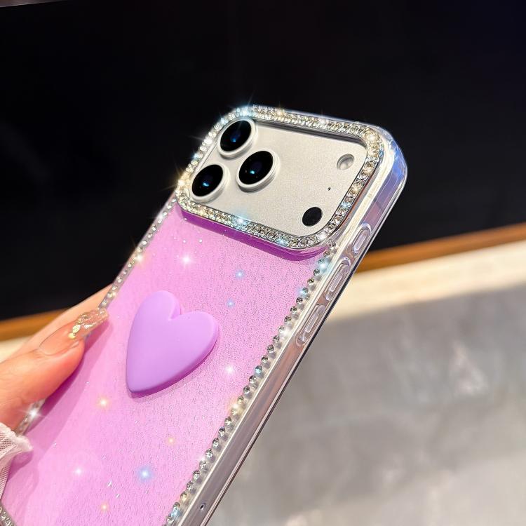 غطاء هاتف مزين بحجر الراين اللامع مزدوج الوجهين مع تصميم قلب حب IMD، لهواتف iPhone 17e / 16e، iPhone 17 Pro Max، iPhone 17 Pro، iPhone 17، iPhone Air