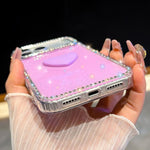 غطاء هاتف مزين بحجر الراين اللامع مزدوج الوجهين مع تصميم قلب حب IMD، لهواتف iPhone 17e / 16e، iPhone 17 Pro Max، iPhone 17 Pro، iPhone 17، iPhone Air