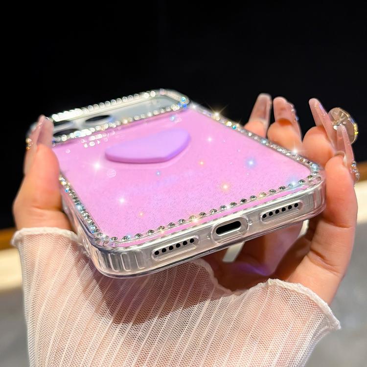 غطاء هاتف مزين بحجر الراين اللامع مزدوج الوجهين مع تصميم قلب حب IMD، لهواتف iPhone 17e / 16e، iPhone 17 Pro Max، iPhone 17 Pro، iPhone 17، iPhone Air