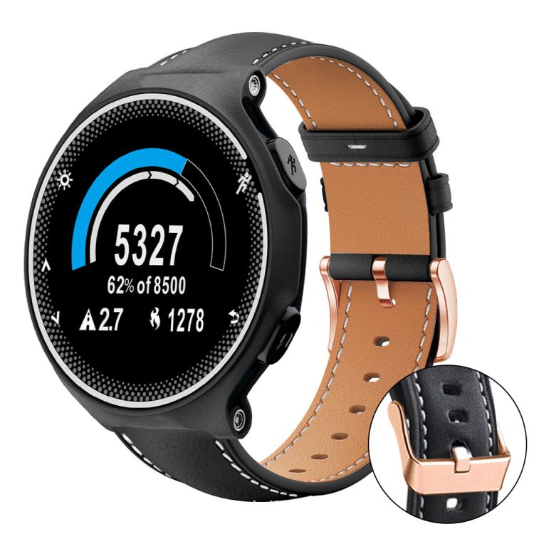xDfind Rose Gold Buckle Black Shark Fine Grain Vegan Leather Watch Band, For Garmin Fenix 8/7/6/5 22mm, For Garmin Fenix 8/7S/6S/5S 20mm, For Garmin Forerunner 45 / 45S / Swim 2, For Garmin Forerunner 220/735/735XT/230/235, For Garmin Forerunner 35/30/35j