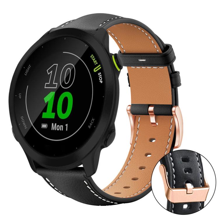 xDfind Rose Gold Buckle Black Shark Fine Grain Vegan Leather Watch Band, For Garmin Fenix 8/7/6/5 22mm, For Garmin Fenix 8/7S/6S/5S 20mm, For Garmin Forerunner 45 / 45S / Swim 2, For Garmin Forerunner 220/735/735XT/230/235, For Garmin Forerunner 35/30/35j