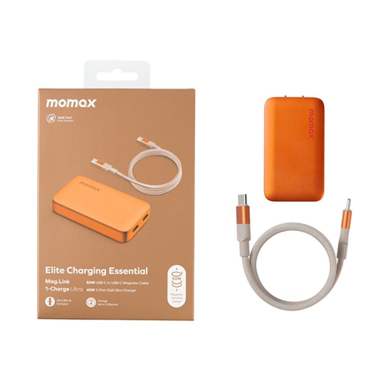 مجموعة شاحن سريع MOMAX UM79 Ultra 45W بمدخل واحد ومنفذين GaN، قابس أمريكي