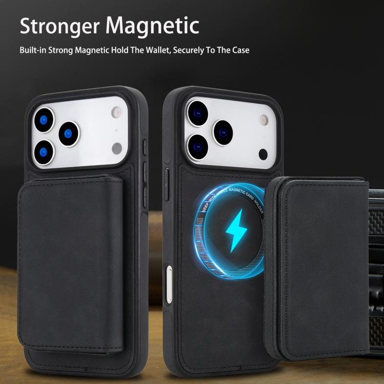 غطاء هاتف محفظة مغناطيسي قابل للفصل من الجلد الصناعي الرجعي مع حجب RFID، لهواتف iPhone 17 Pro Max، iPhone 17 Pro
