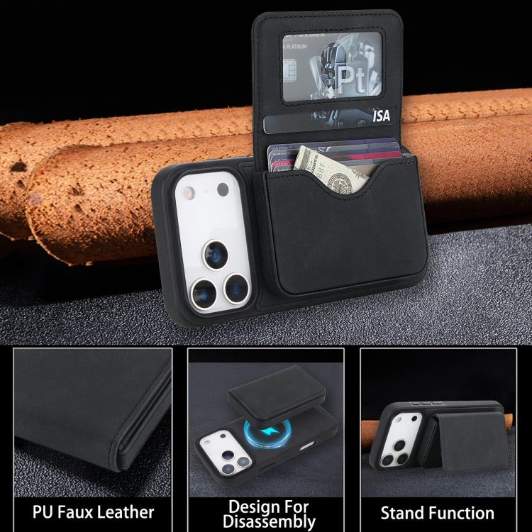 غطاء هاتف محفظة مغناطيسي قابل للفصل من الجلد الصناعي الرجعي مع حجب RFID، لهواتف iPhone 17 Pro Max، iPhone 17 Pro