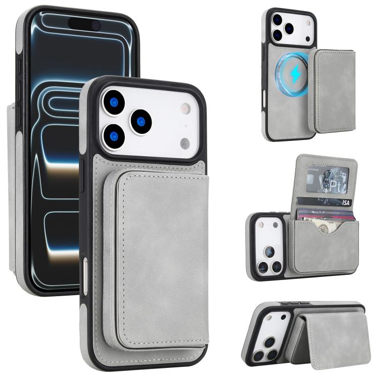 غطاء هاتف محفظة مغناطيسي قابل للفصل من الجلد الصناعي الرجعي مع حجب RFID، لهواتف iPhone 17 Pro Max، iPhone 17 Pro