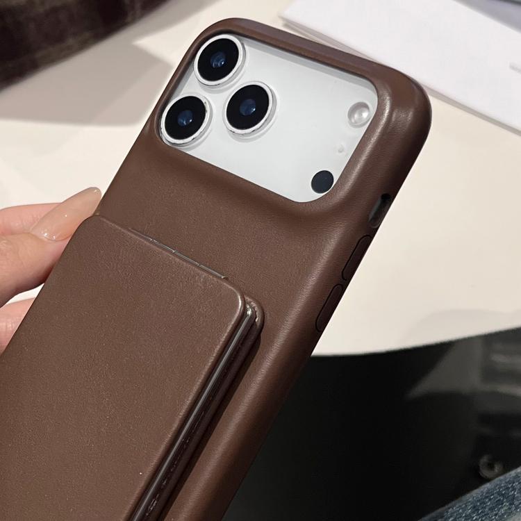 غطاء هاتف مقاوم للصدمات مع حامل مرآة بنمط جلد الحمل، لهواتف iPhone 17 Pro Max، iPhone 17 Pro