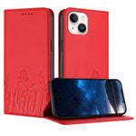 غطاء هاتف من الجلد النباتي المغناطيسي بنقشة فراشات وزهور التوليب، لهواتف iPhone 15، iPhone 14 Plus، iPhone 14، iPhone 14 Pro