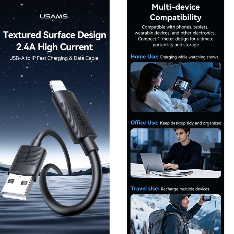 كابل بيانات USB إلى 8pin للشحن السريع 2.4A من USAMS SJ778 U94، USB إلى 8pin